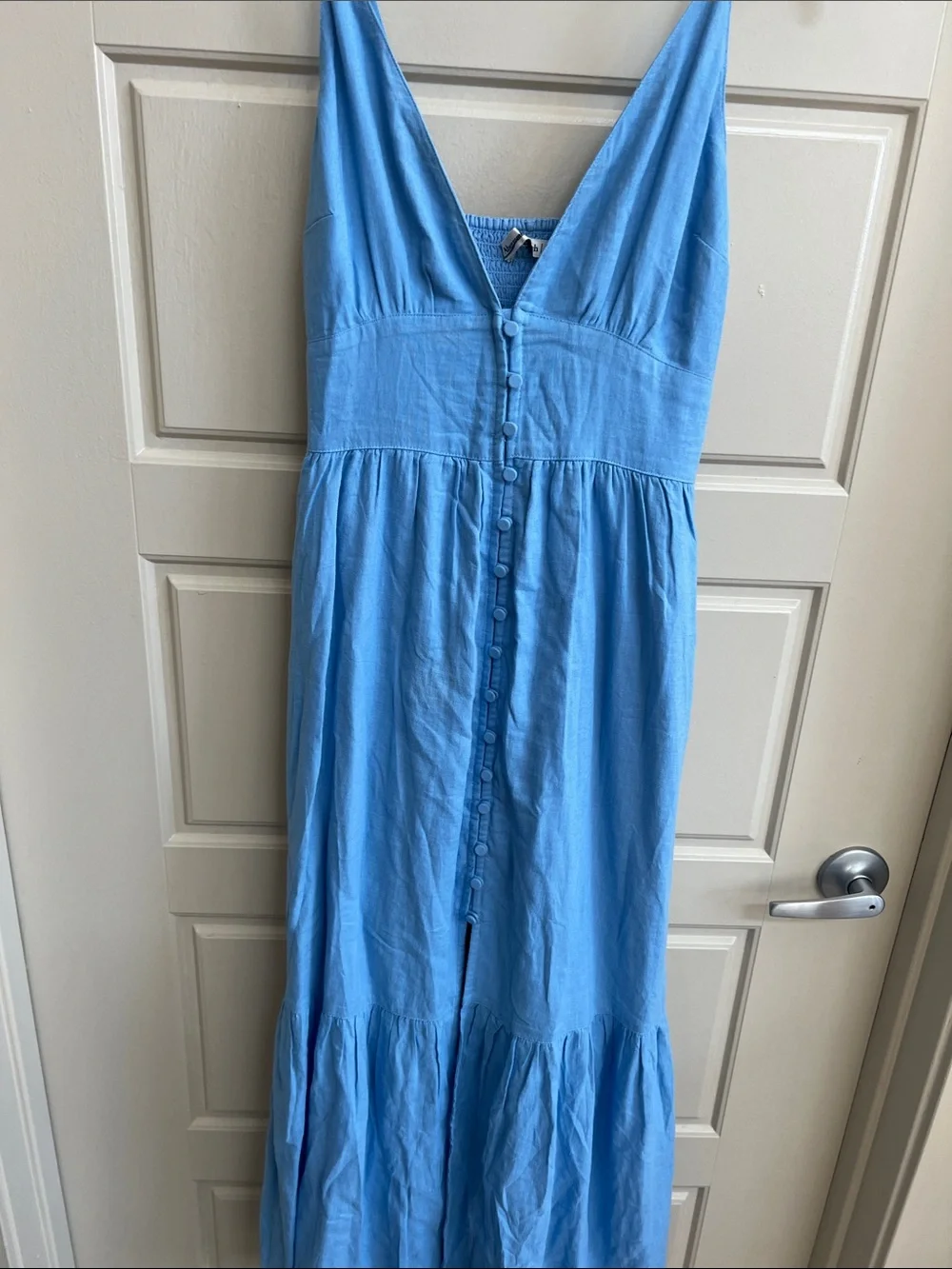 Abercrombie & Fitch maxi dress XS Button Front V-Neck Coastal Chic Light Blue